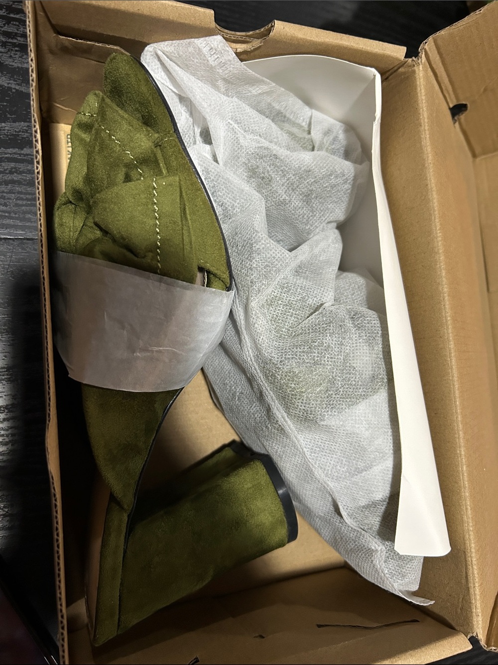 Olive Green Suede Block Heel Mule - Stylish Home Accents